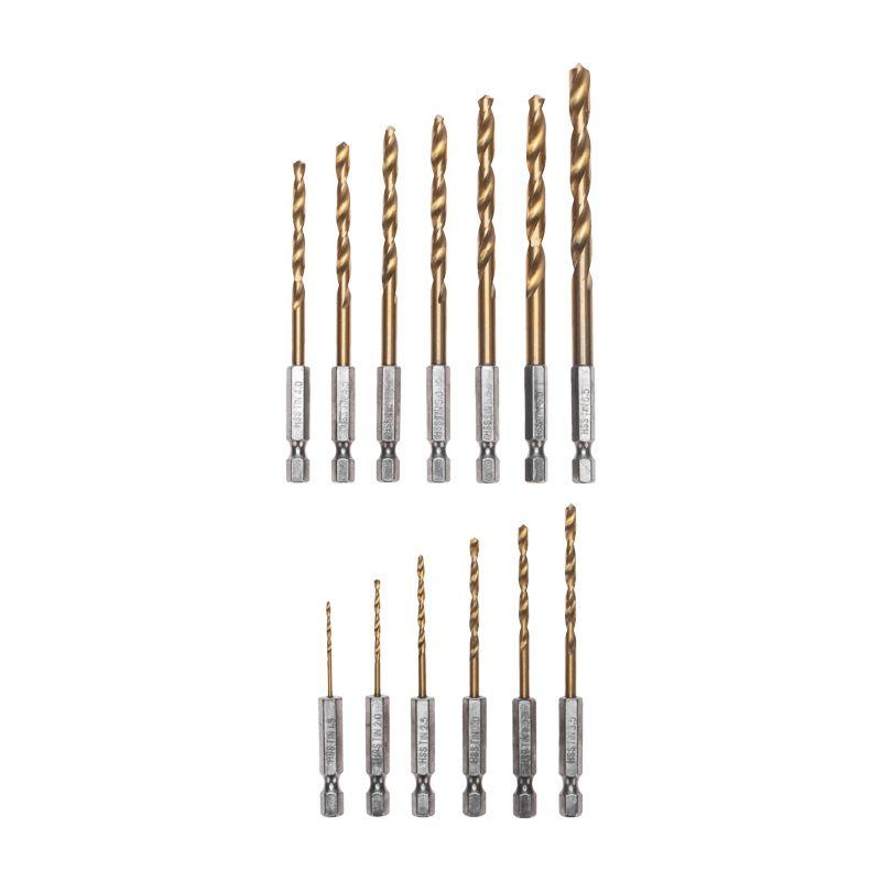 Набор сверл по металлу 1.5-6.5мм (через 0.5мм; 3.2мм; 4.8мм) HSS ТИТАН шестигранный хвостовик (уп.13шт) Kranz KR-91-0622