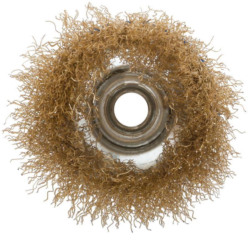 Корщетка тип "чашка" гайка М14 стальная латунированная волнистая проволока 75мм MOS 38942М